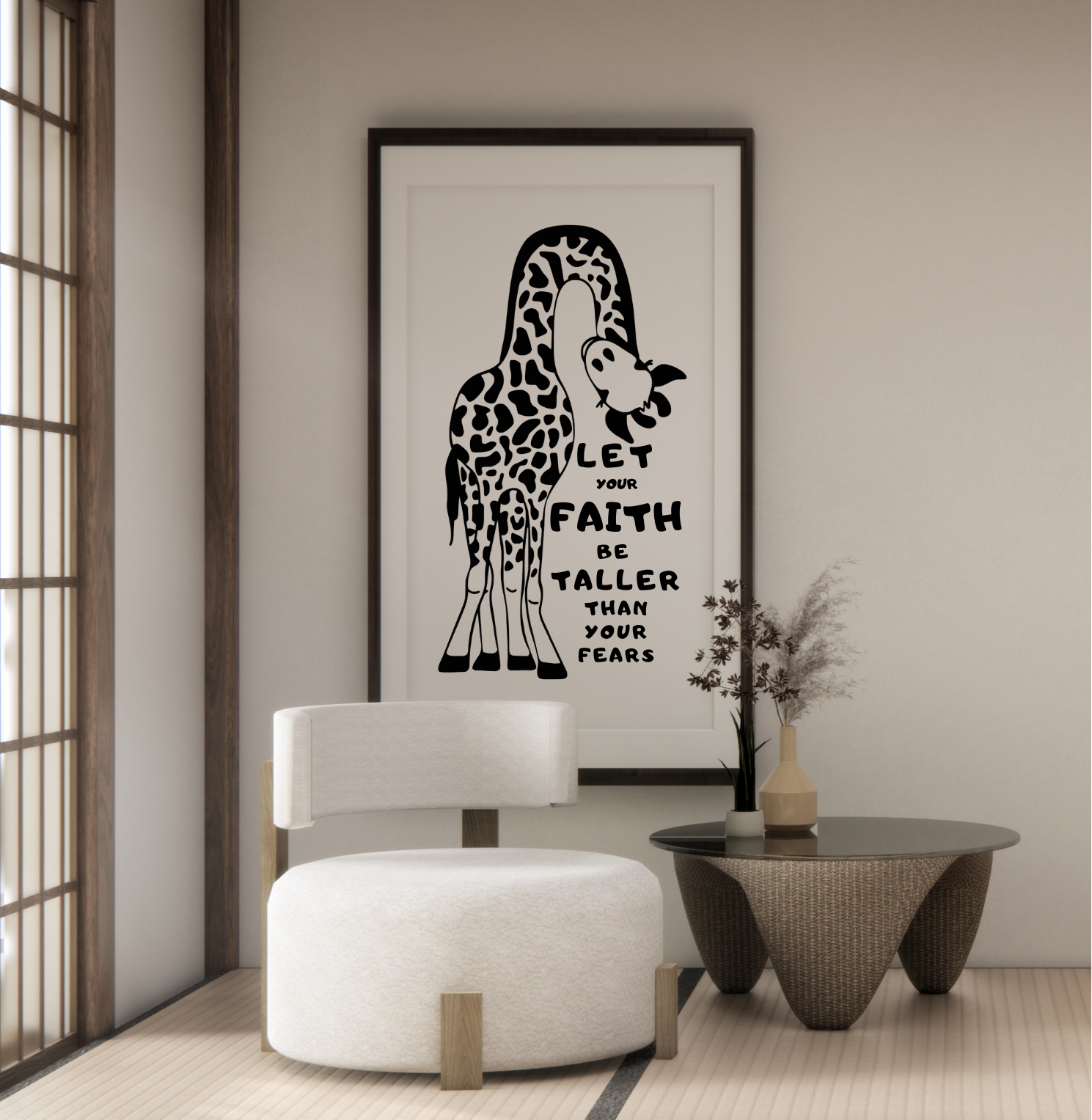inspiring giraffe wall art: "let your faith be taller than your fears" 55 x 96cm inspiring giraffe wall art: "let your faith be taller than your fears" 55 x 96cm